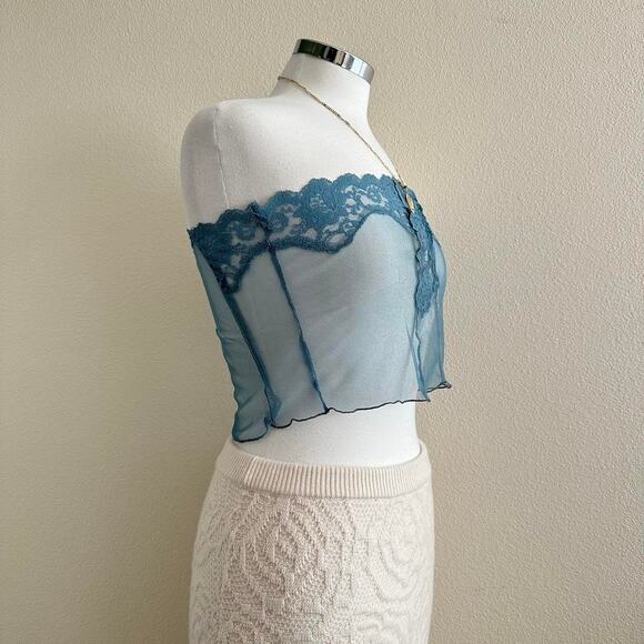 handmade blue dainty lace sheer bandeau - Picture 3 of 7